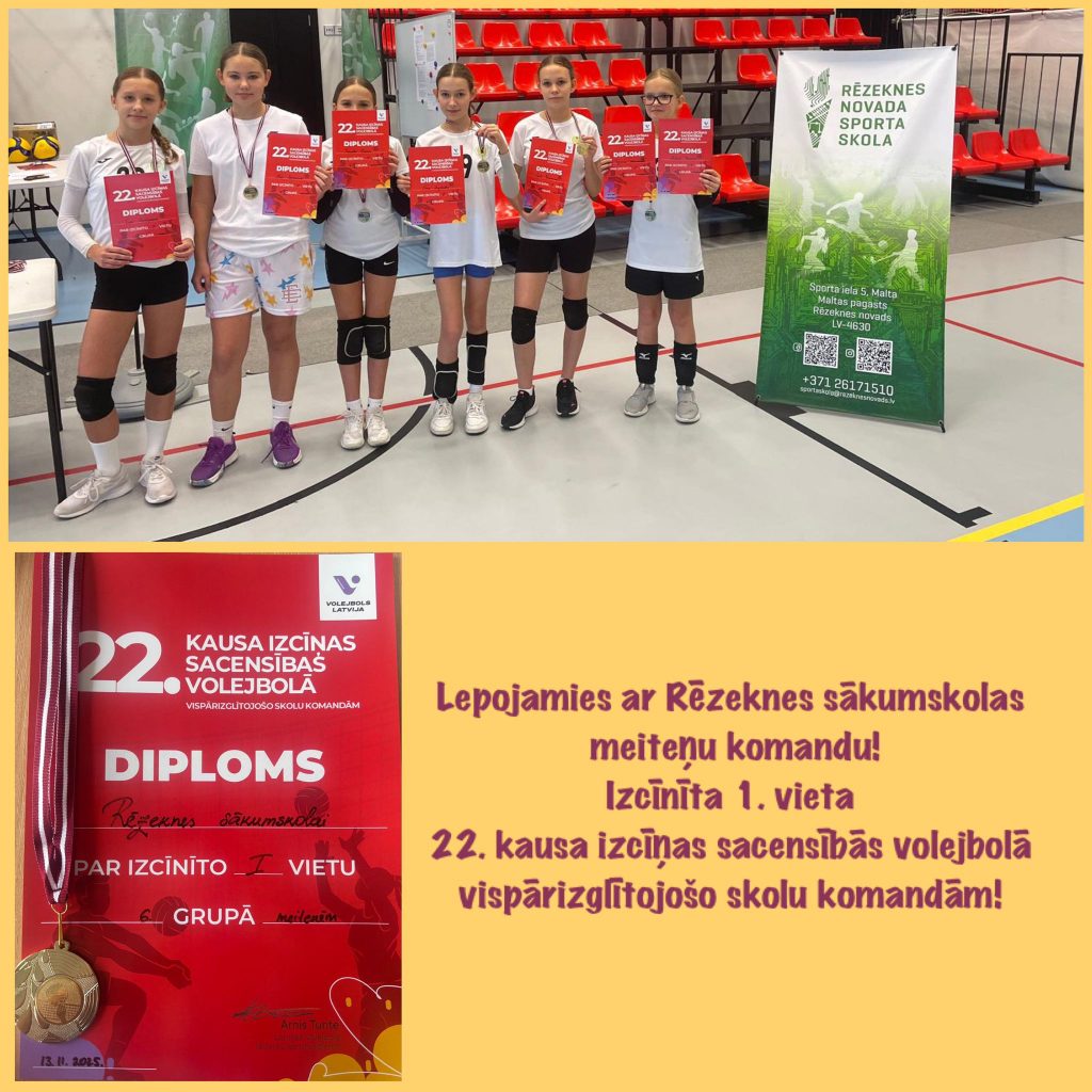 Rēzeknes sākumskolas meiteņu volejbola komanda (foto kolāža).