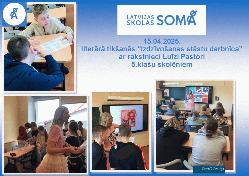 Literārā tikšanās "Izdzīvošanas stāstu darbnīca"ar rakstnieci Luīzi Pastori rēzeknes sākumskolas 5.klašu skolēniem (foto kolāža)